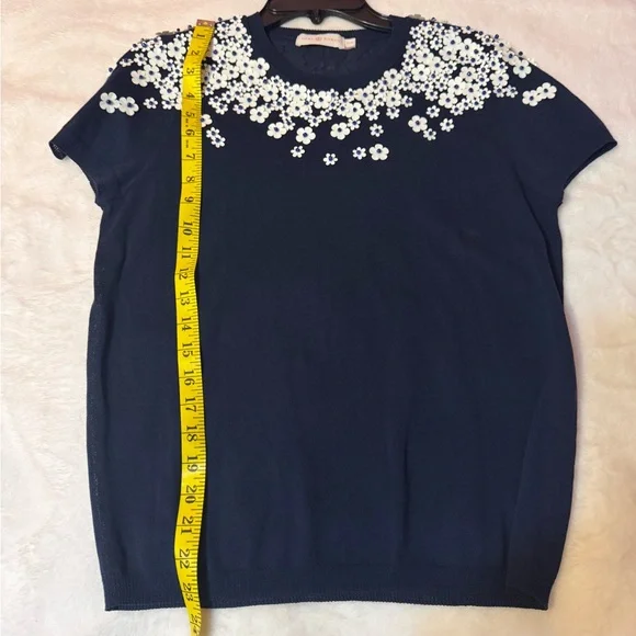 Tory Burch Black Top with White Floral Accents - Picture 7 of 14